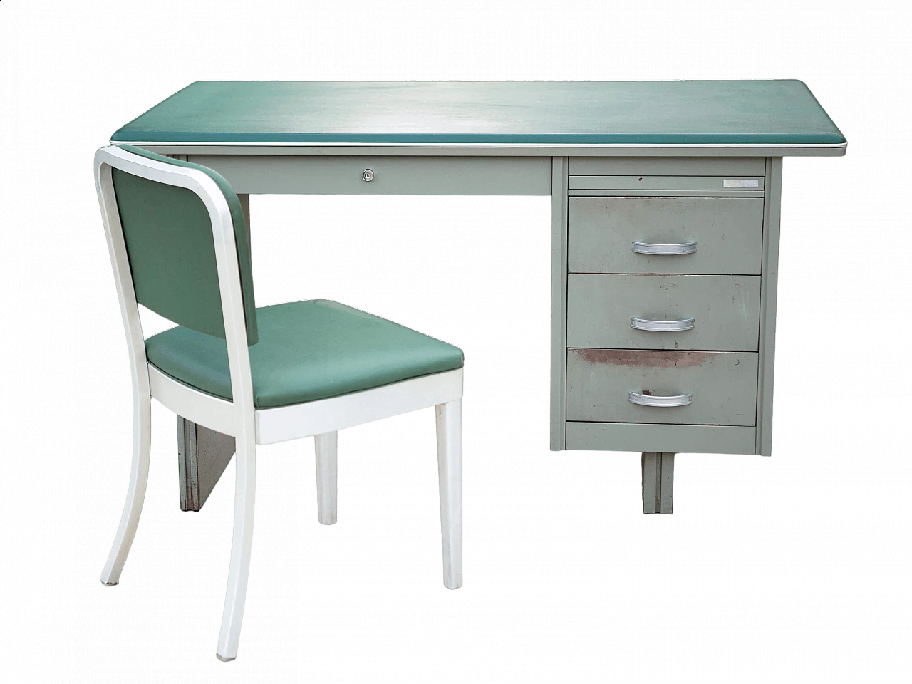 Metal and skai desk in the style of Gio Ponti with chair, 1960s 12