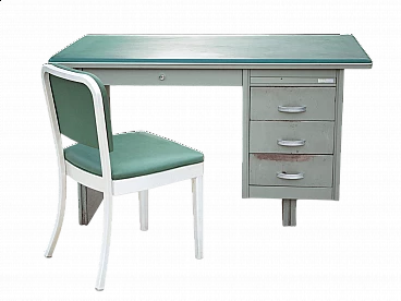 Metal and skai desk in the style of Gio Ponti with chair, 1960s