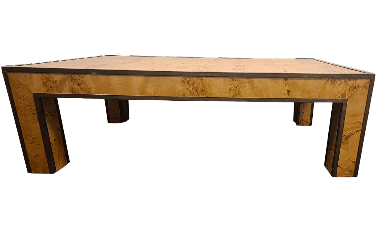 Elm-root and brass coffee table in the style of Willy Rizzo, 1980s 9