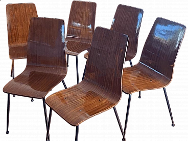 6 Sedie in legno curvato con struttura in metallo laccato di Carlo Ratti, anni '50