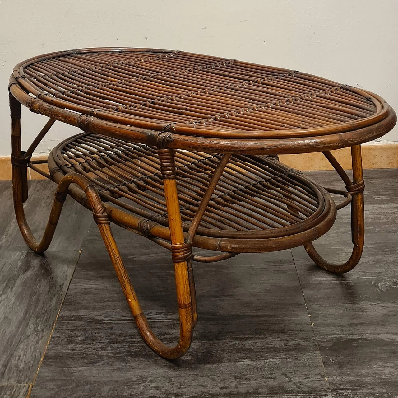 Tavolino in bambù di Tito Agnoli per Bonacina, anni '60 5