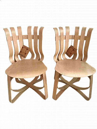 Pair of Hat Trick maple chairs by Frank Gehry for Knoll USA, 1993