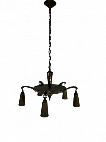 Five-light brass chandelier, 1950s
