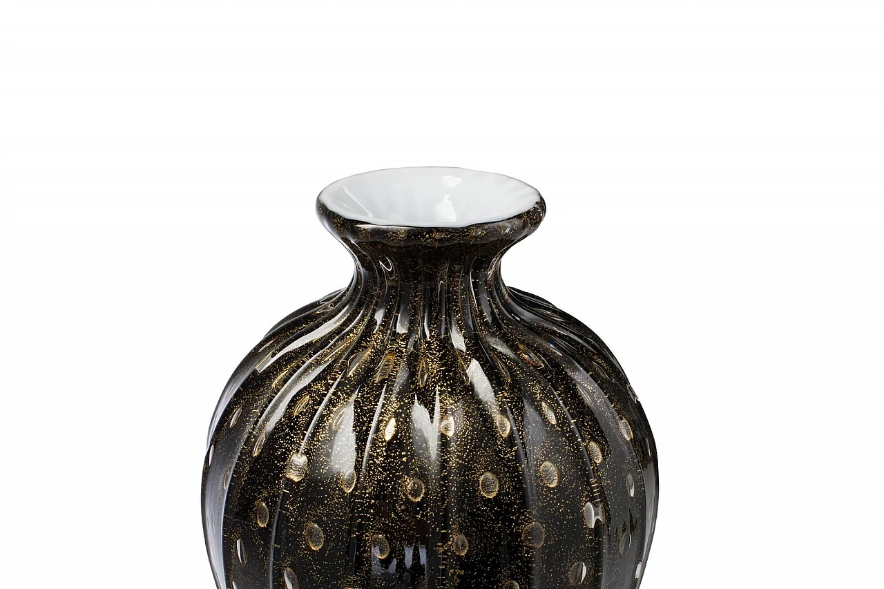 Vaso a bottiglia in vetro di Murano con bolle in oro 24 kt 1