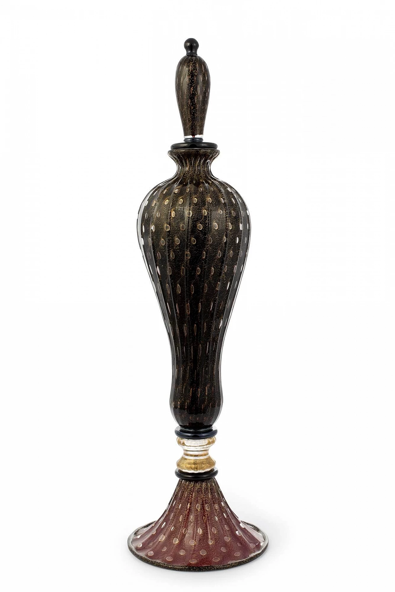 Vaso a bottiglia in vetro di Murano con bolle in oro 24 kt 3