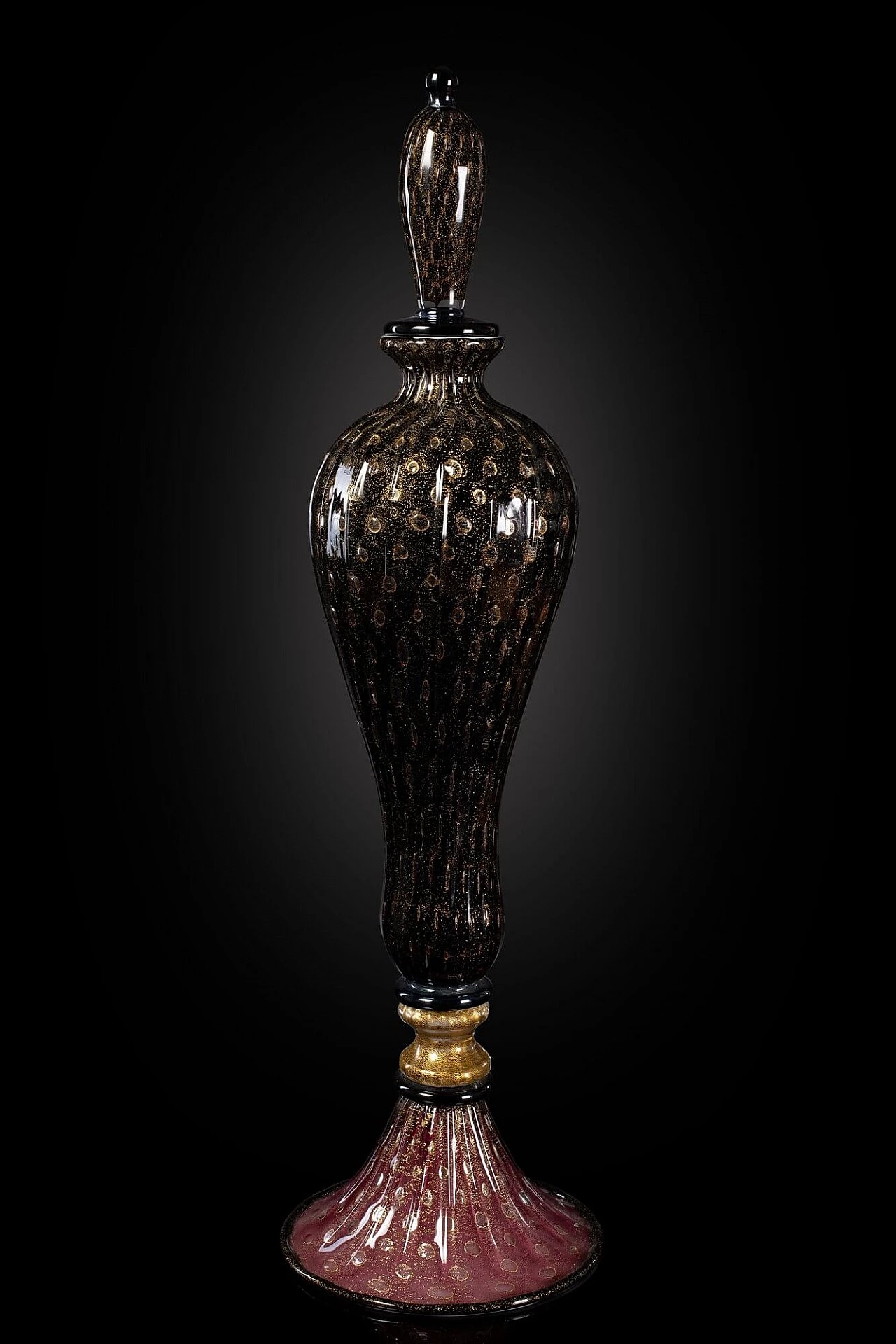 Vaso a bottiglia in vetro di Murano con bolle in oro 24 kt 4