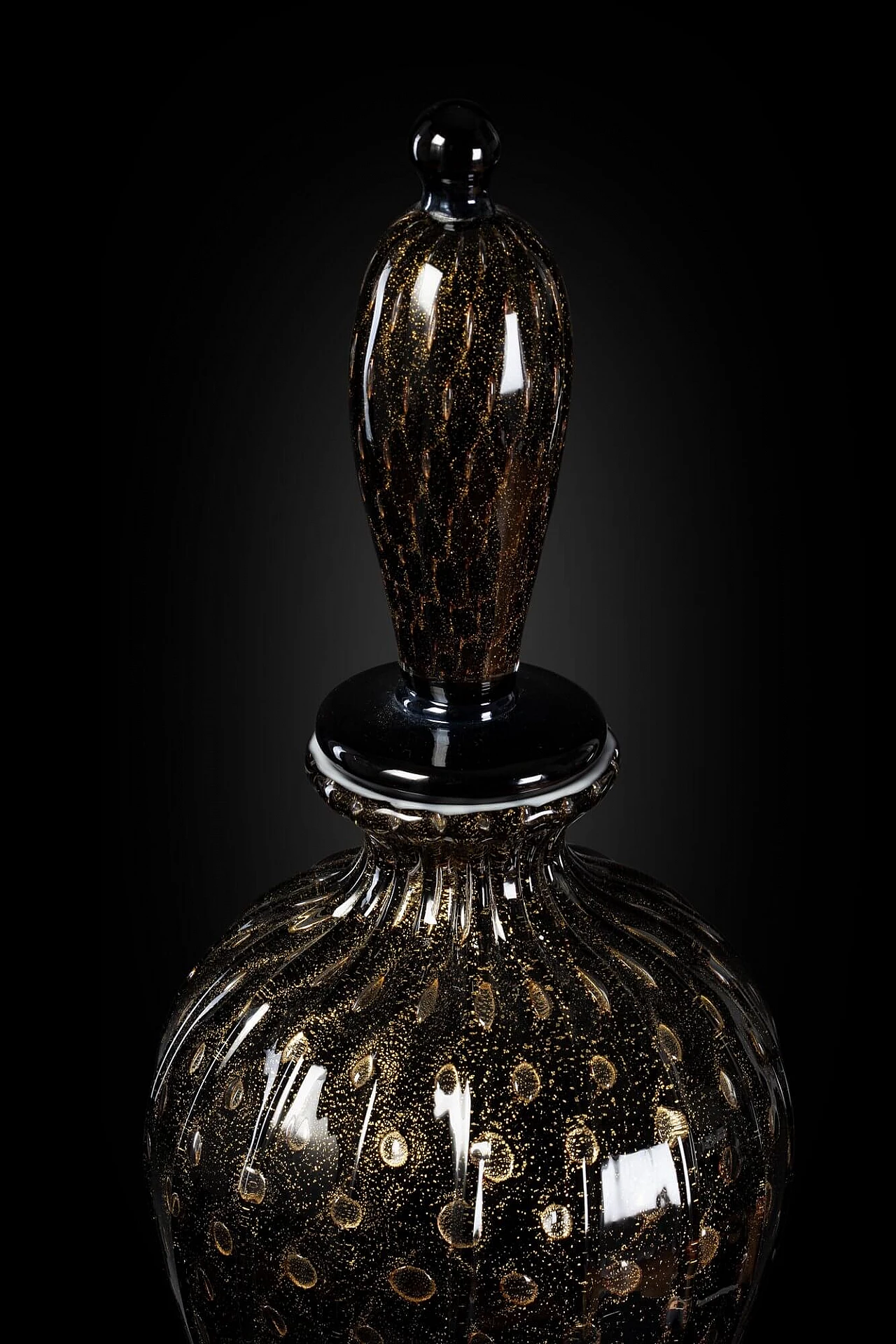 Vaso a bottiglia in vetro di Murano con bolle in oro 24 kt 5