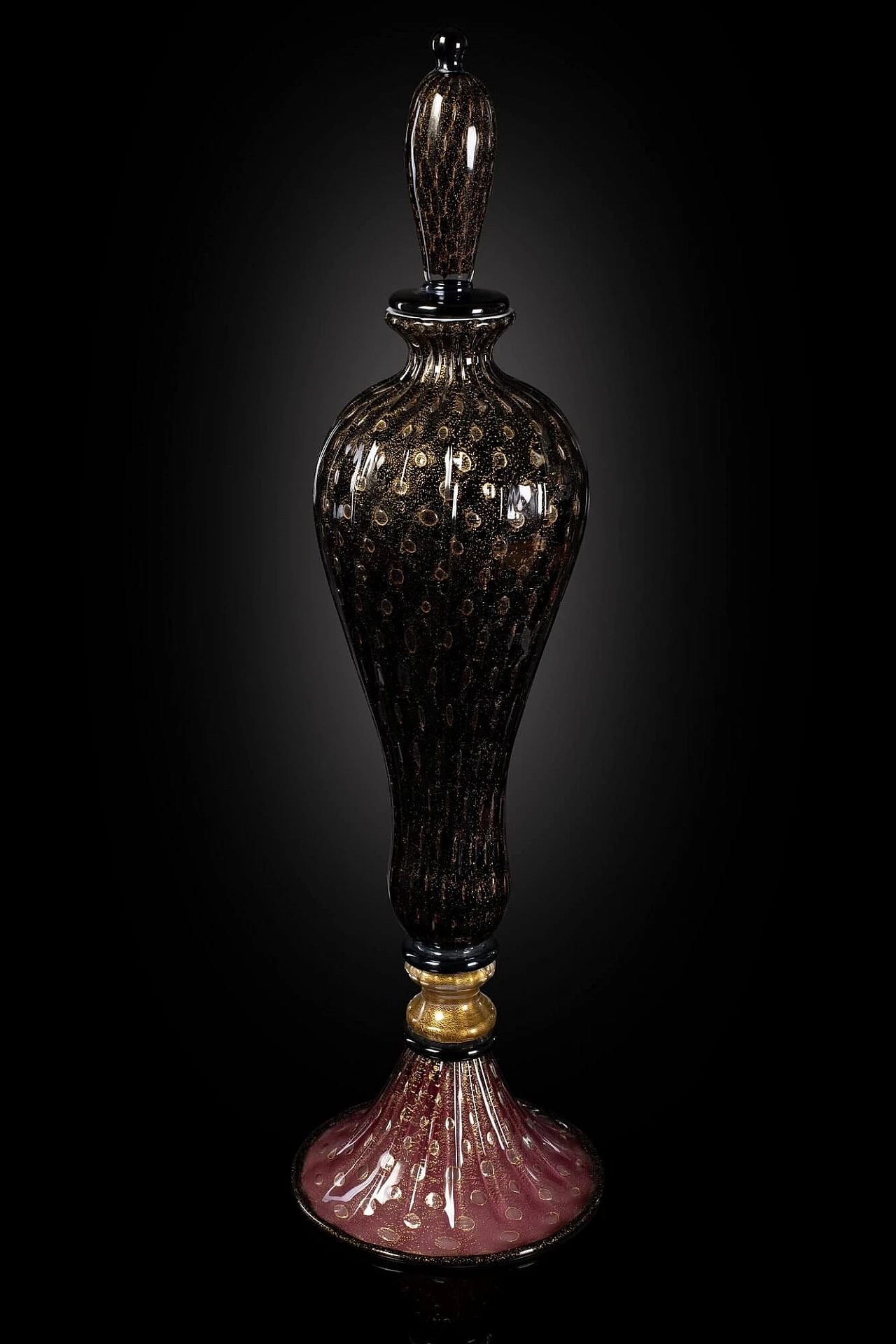 Vaso a bottiglia in vetro di Murano con bolle in oro 24 kt 6