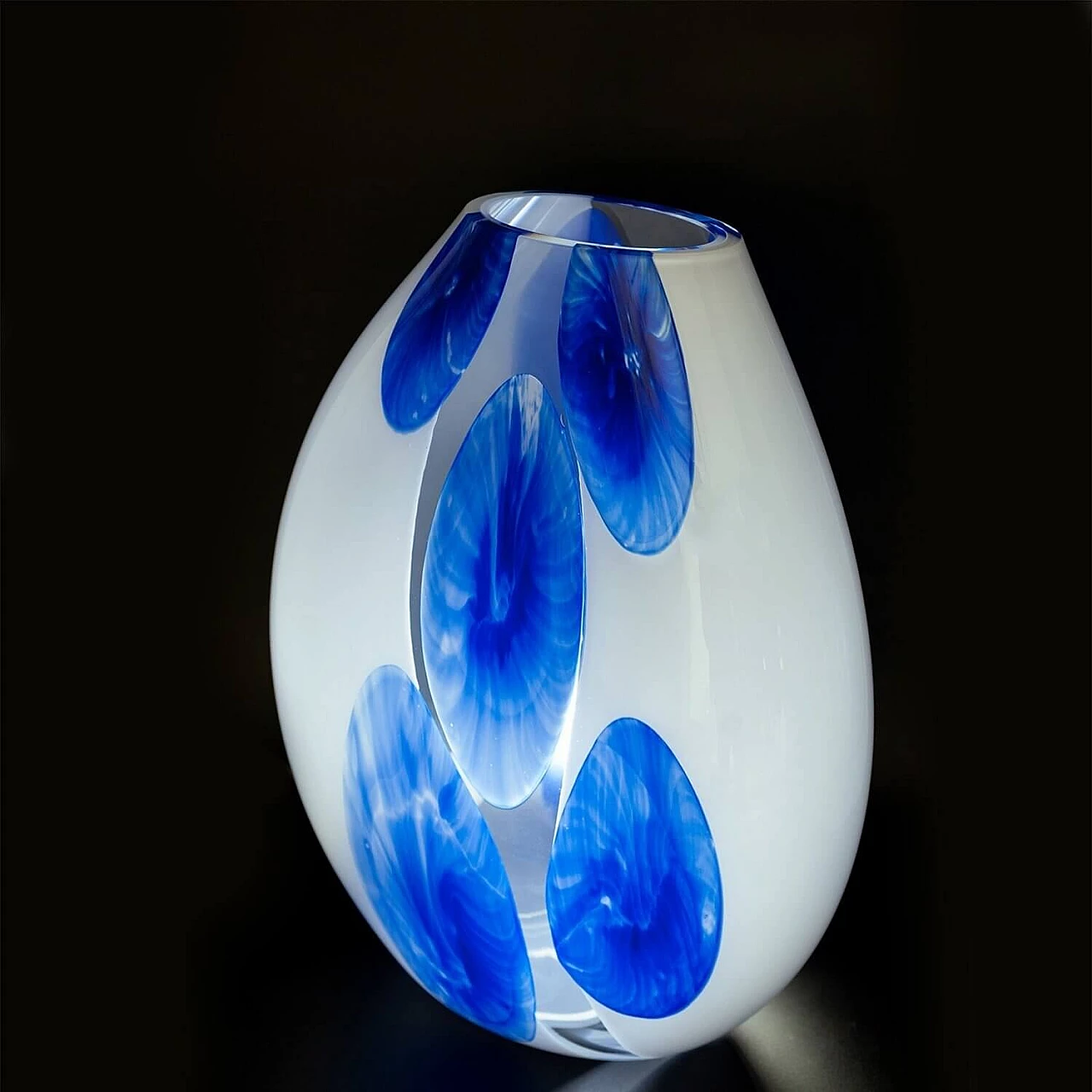 Lampada da tavolo in vetro di Murano bianco e blu 2