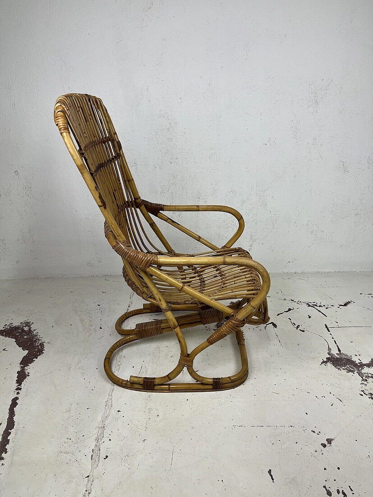 Rattan and wicker armchair attributed to Tito Agnoli for Bonacina, 1960s 3