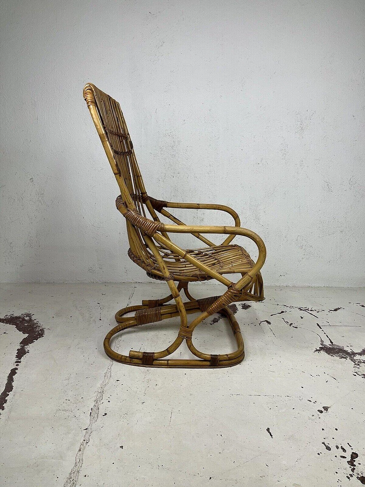 Rattan and wicker armchair attributed to Tito Agnoli for Bonacina, 1960s 4