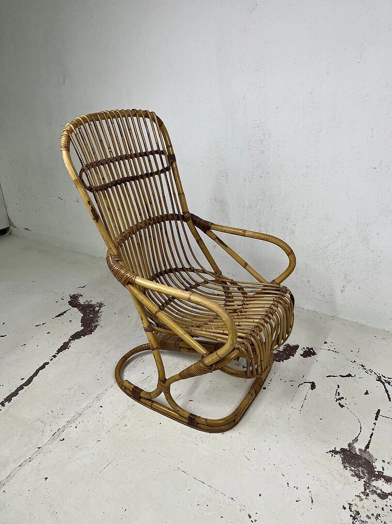 Rattan and wicker armchair attributed to Tito Agnoli for Bonacina, 1960s 5