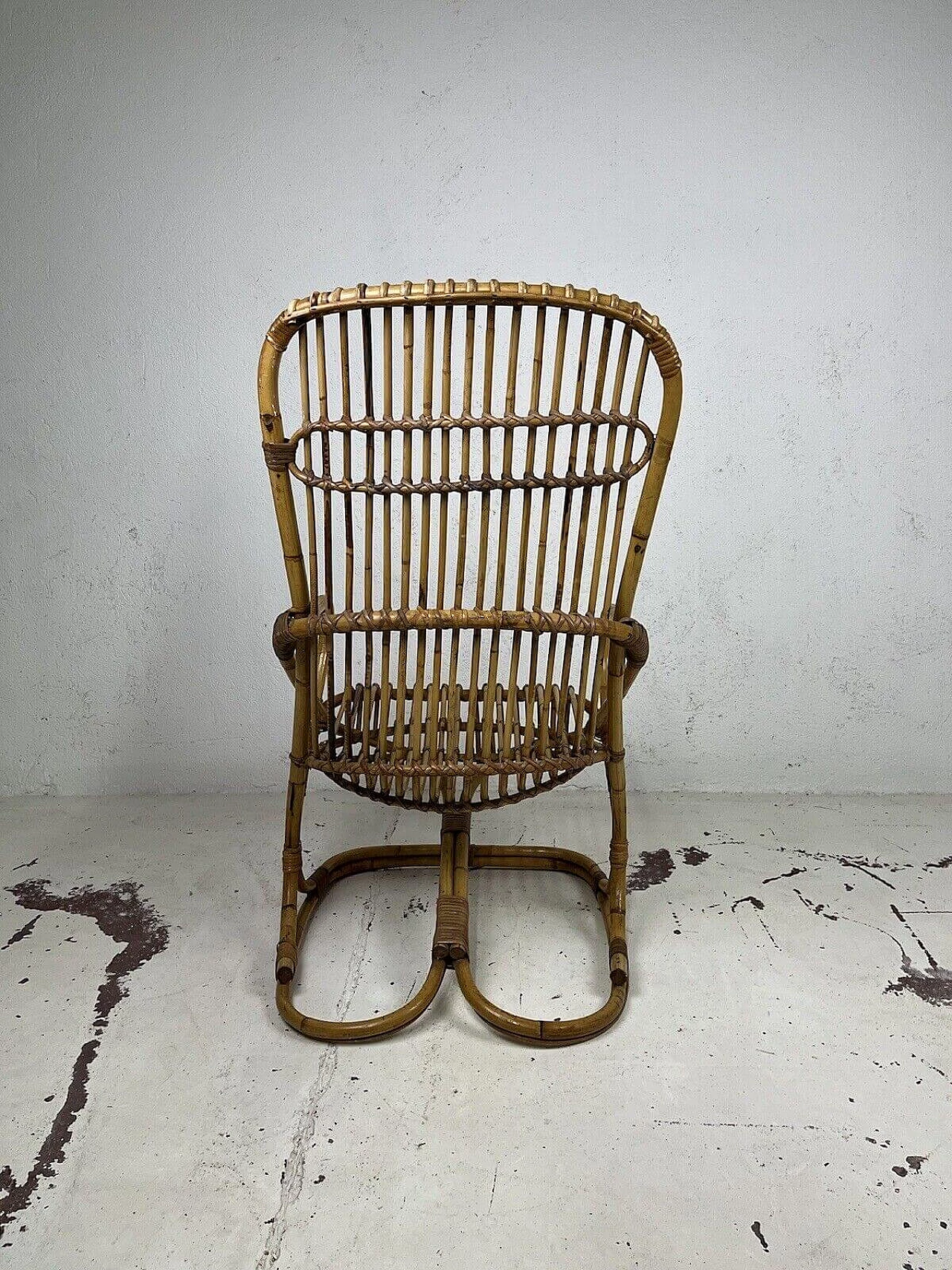 Rattan and wicker armchair attributed to Tito Agnoli for Bonacina, 1960s 6