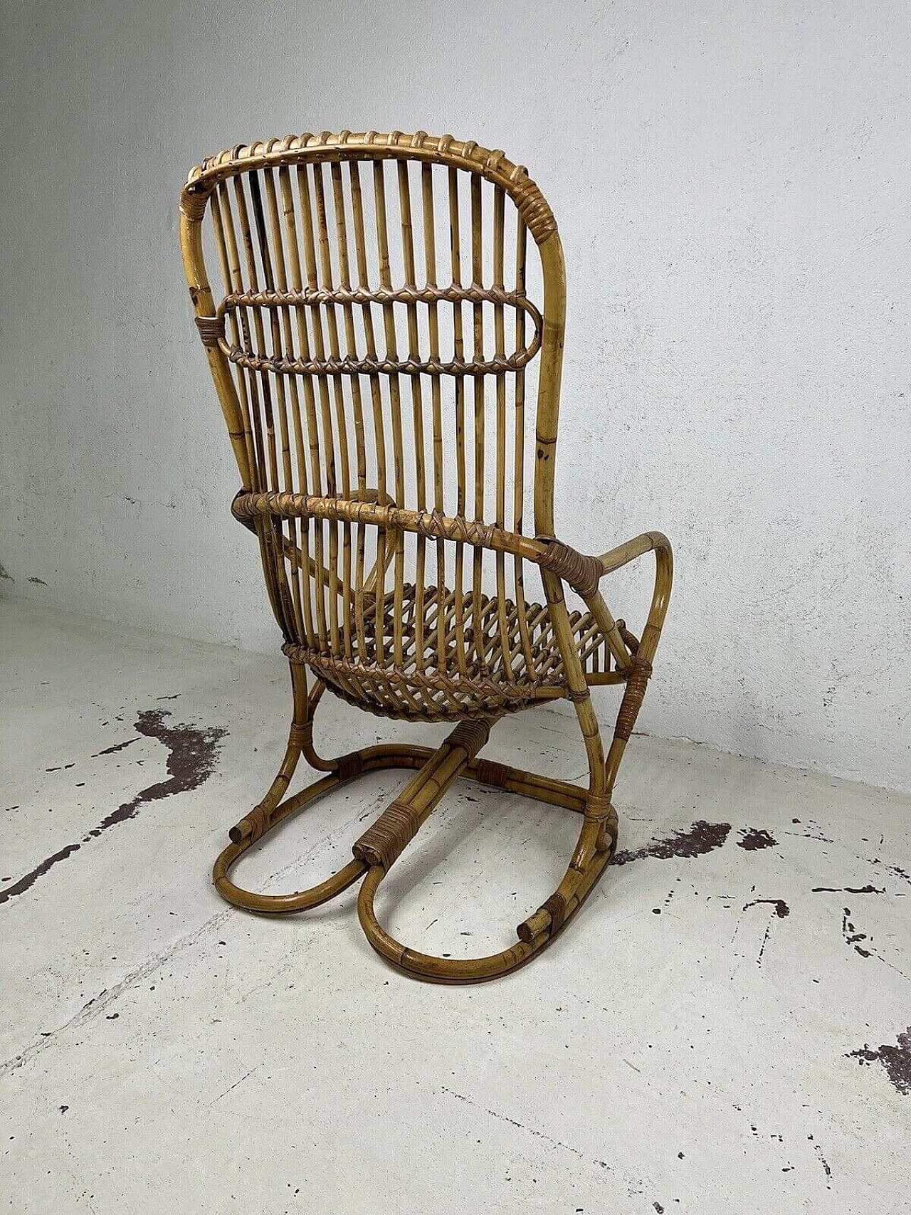 Rattan and wicker armchair attributed to Tito Agnoli for Bonacina, 1960s 7