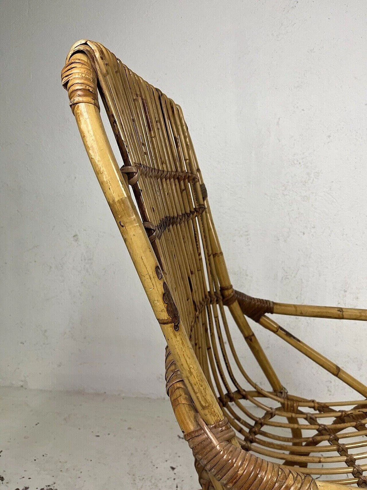 Rattan and wicker armchair attributed to Tito Agnoli for Bonacina, 1960s 14