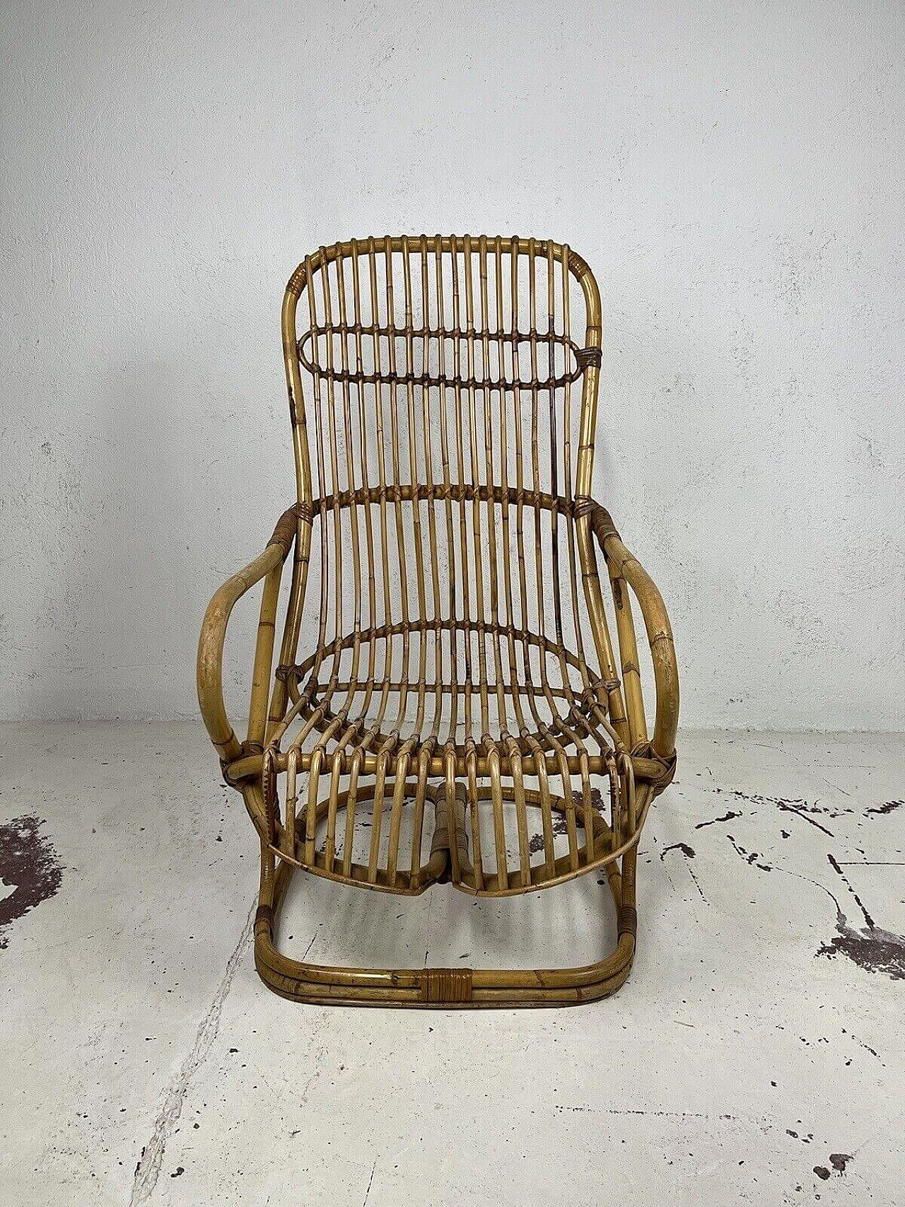 Rattan and wicker armchair attributed to Tito Agnoli for Bonacina, 1960s 17