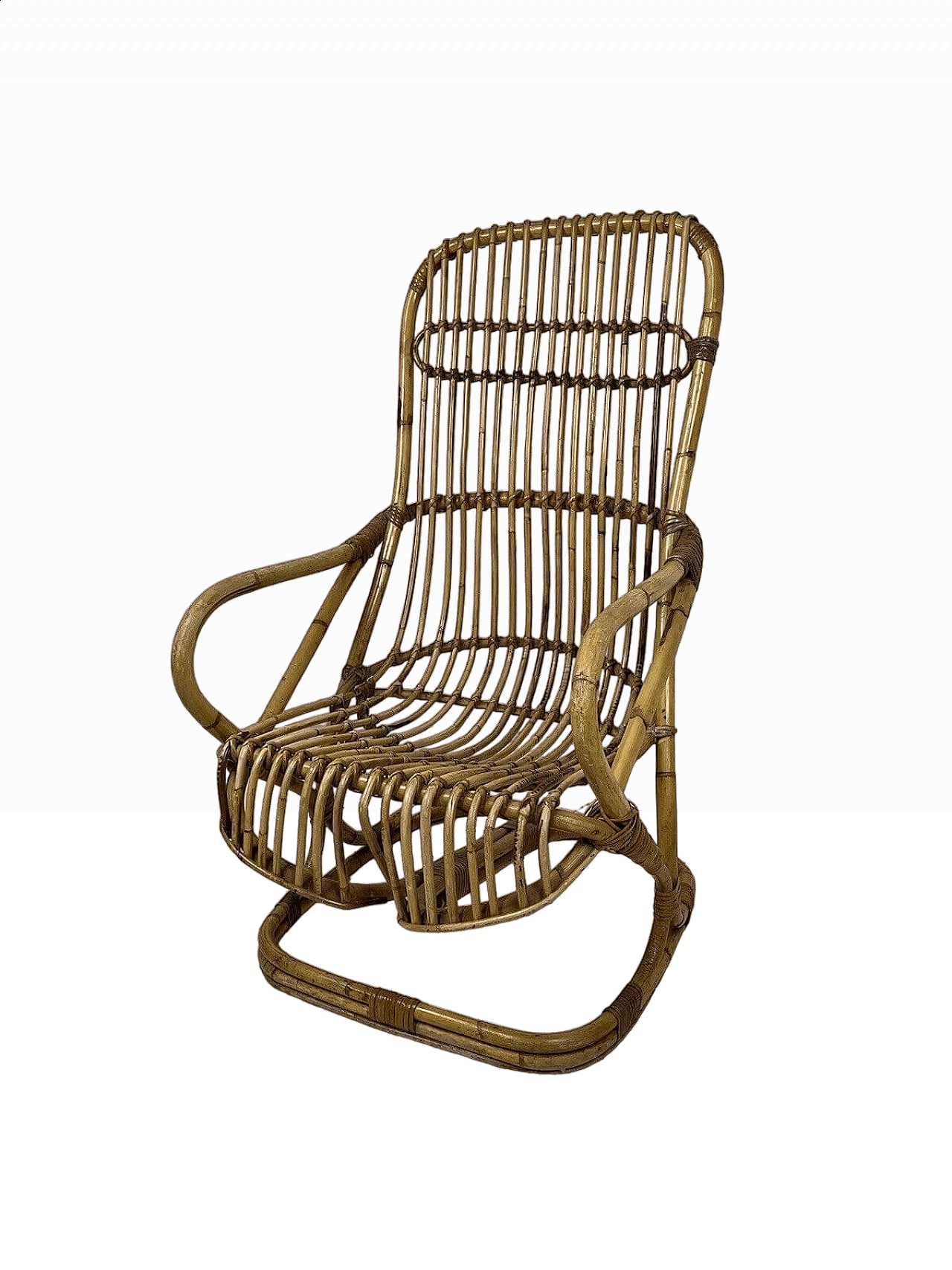 Rattan and wicker armchair attributed to Tito Agnoli for Bonacina, 1960s 18