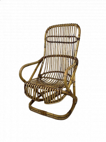 Rattan and wicker armchair attributed to Tito Agnoli for Bonacina, 1960s