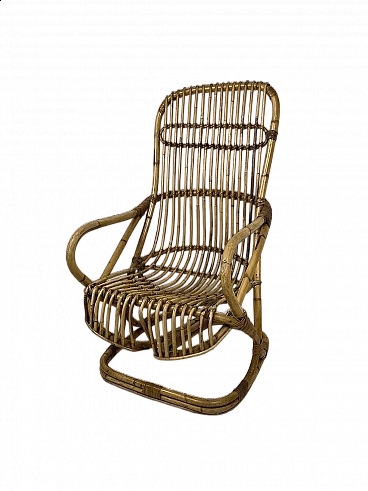 Rattan and wicker armchair attributed to Tito Agnoli for Bonacina, 1960s