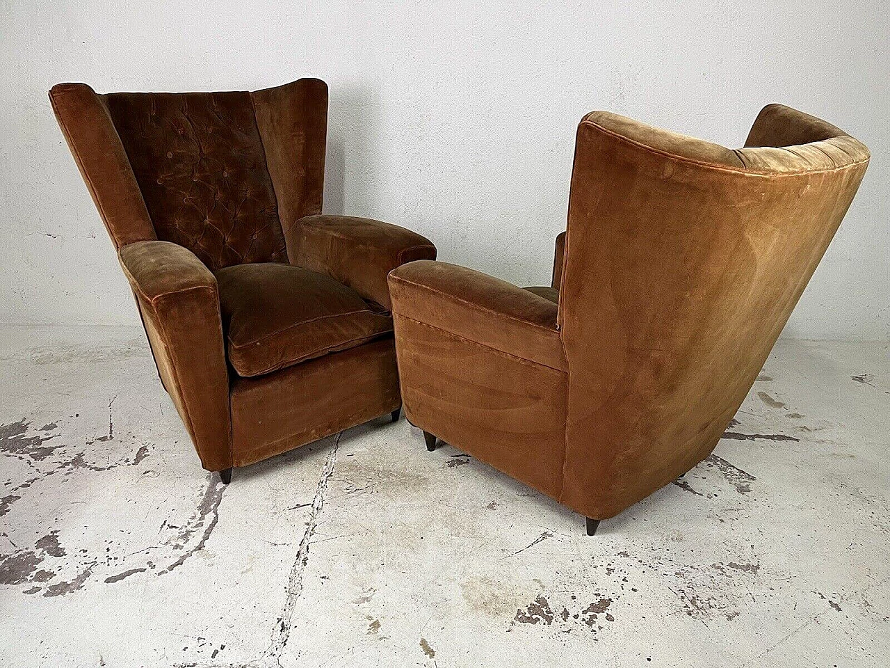 Pair of brown velvet armchairs attributed to Paolo Buffa, 1950s 7