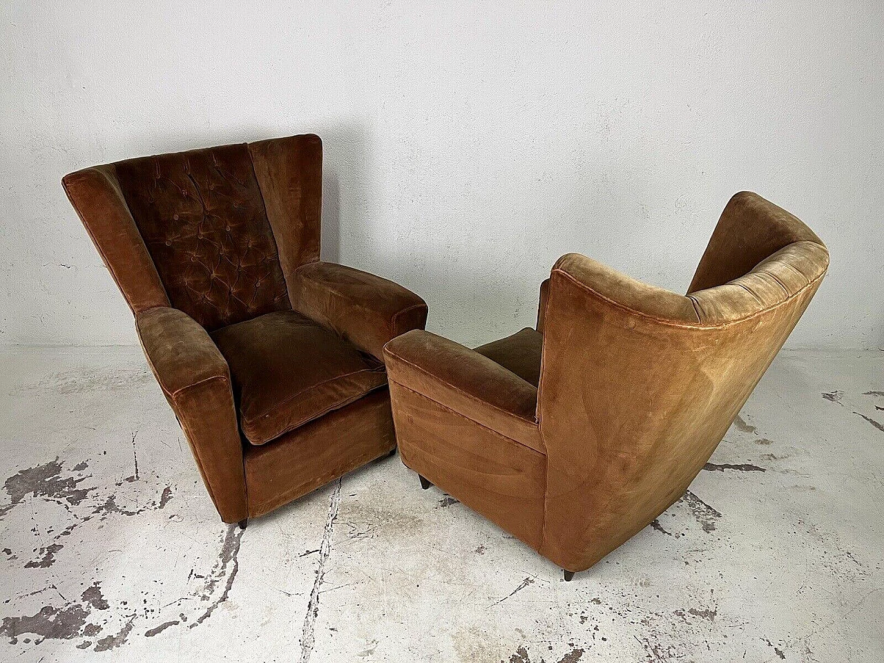 Pair of brown velvet armchairs attributed to Paolo Buffa, 1950s 8