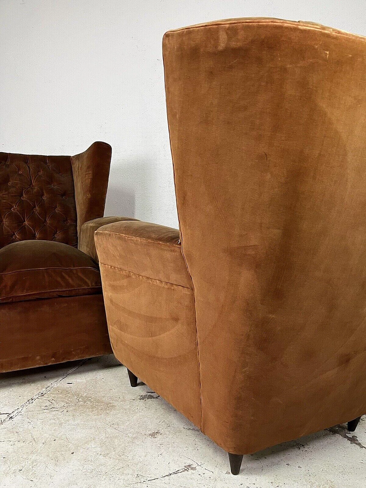 Pair of brown velvet armchairs attributed to Paolo Buffa, 1950s 9