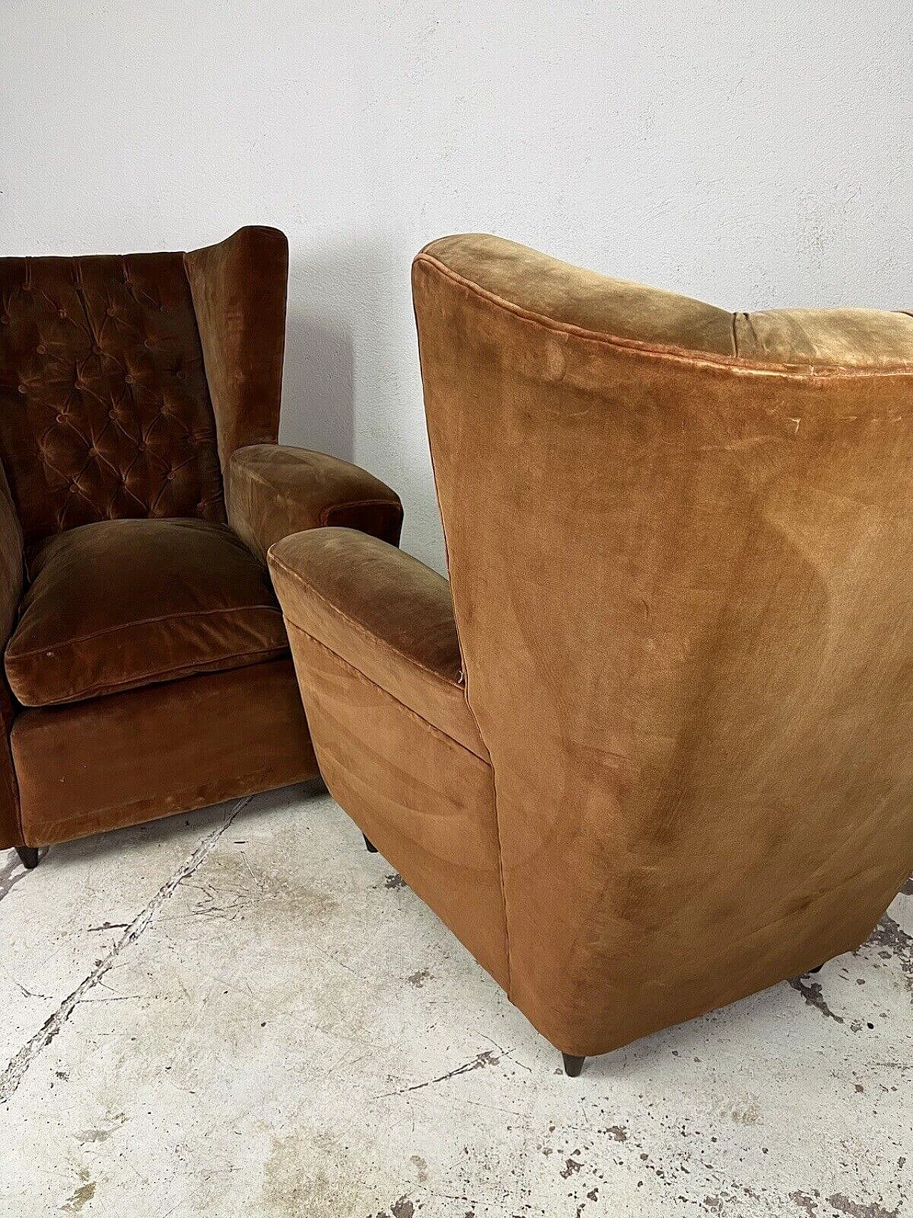Pair of brown velvet armchairs attributed to Paolo Buffa, 1950s 10