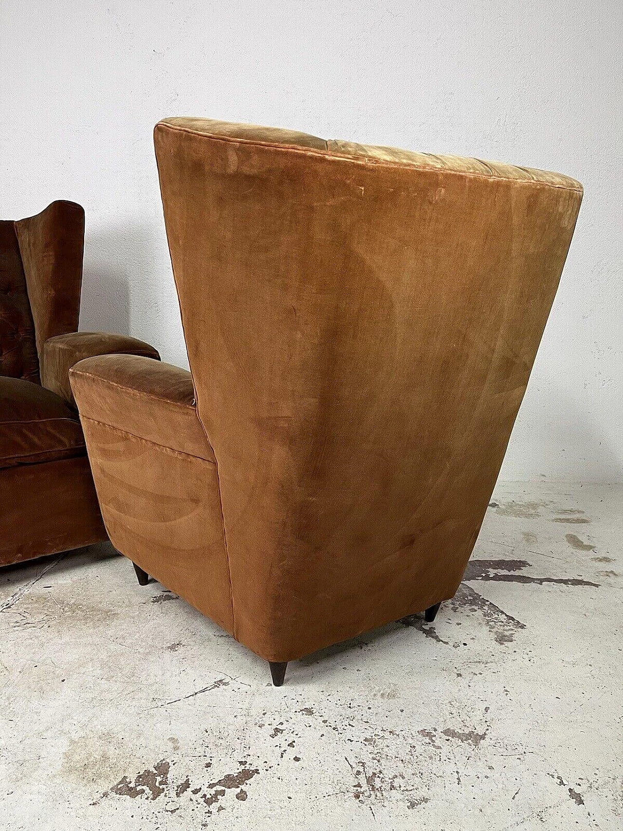 Pair of brown velvet armchairs attributed to Paolo Buffa, 1950s 11