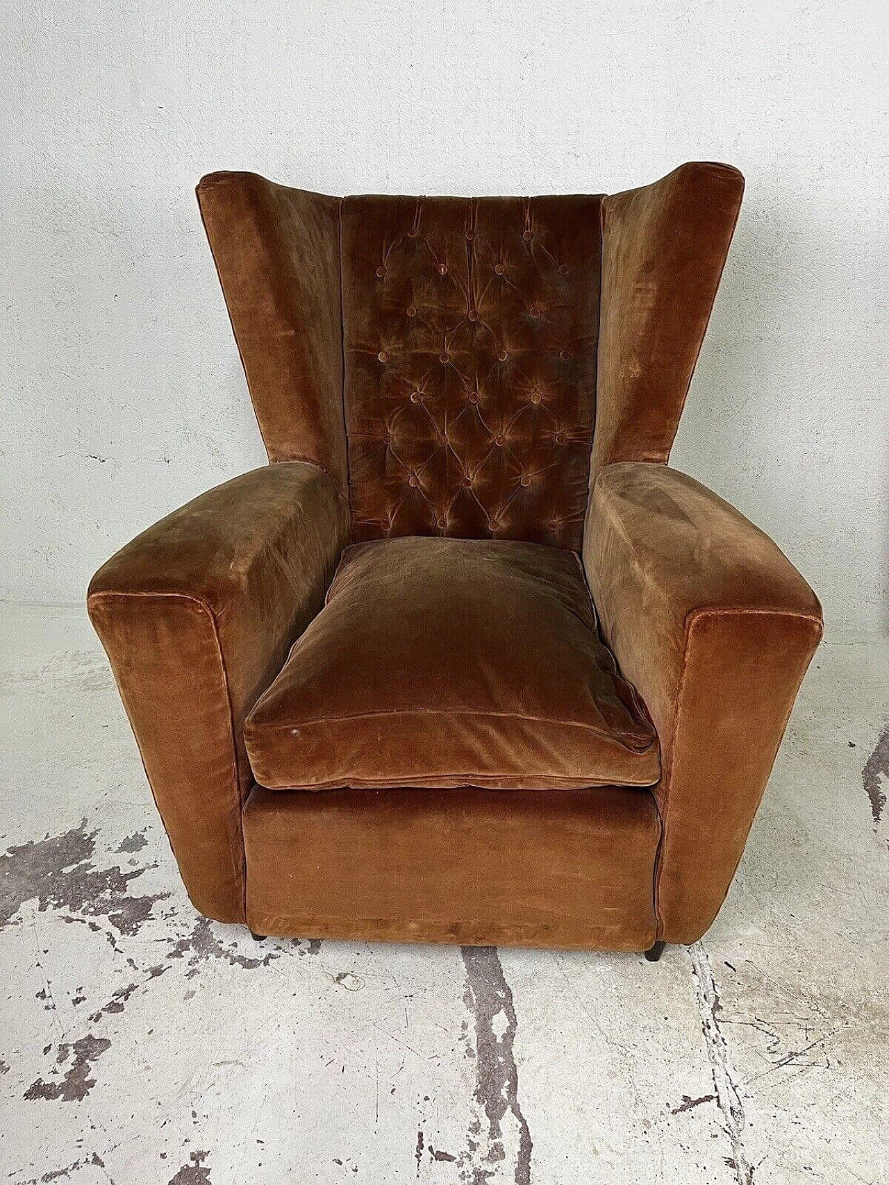 Pair of brown velvet armchairs attributed to Paolo Buffa, 1950s 14