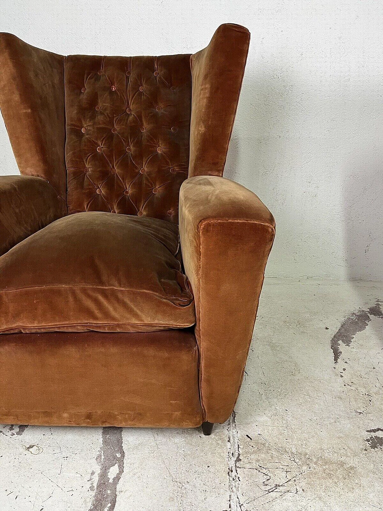 Pair of brown velvet armchairs attributed to Paolo Buffa, 1950s 17