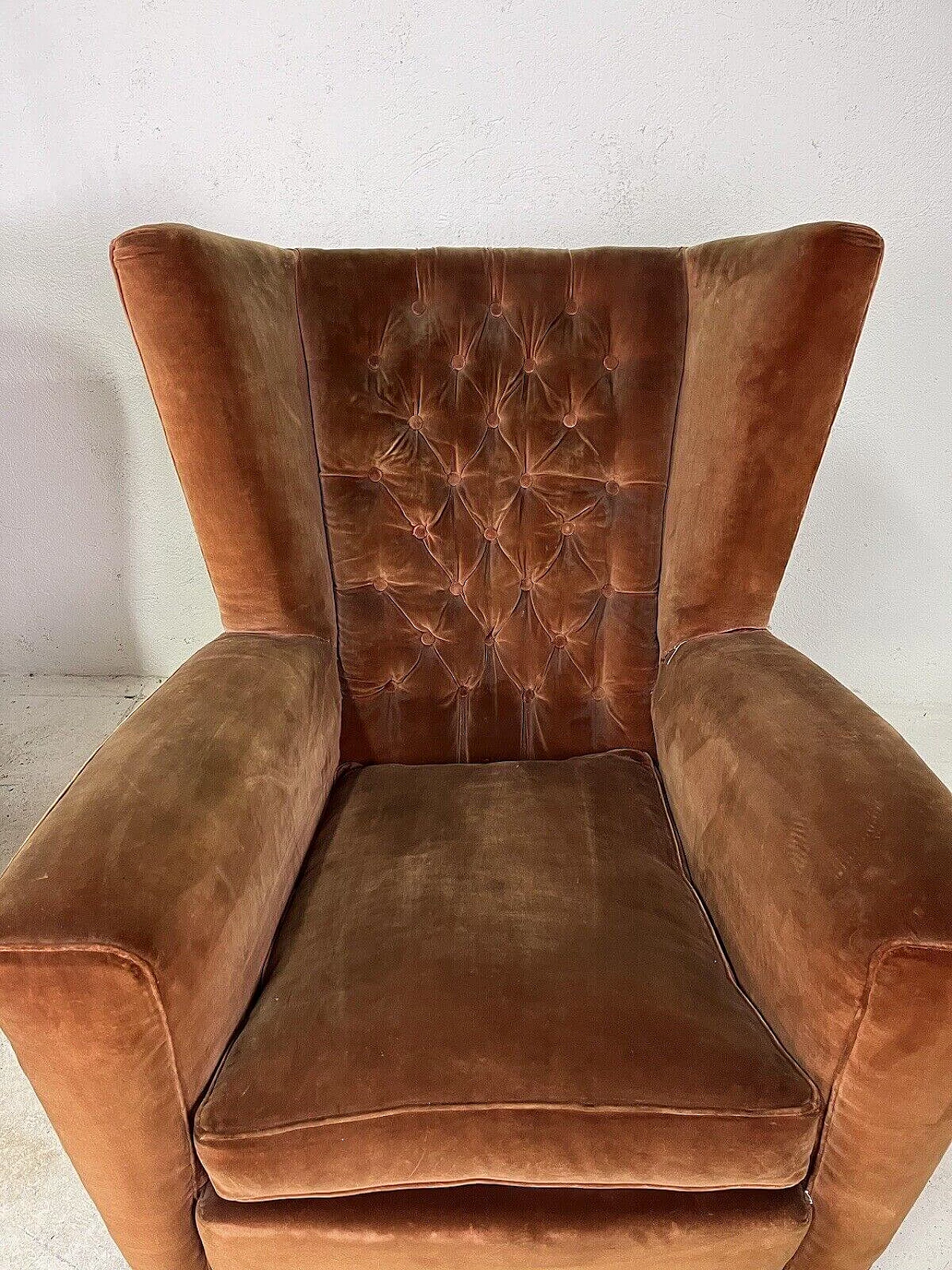 Pair of brown velvet armchairs attributed to Paolo Buffa, 1950s 19
