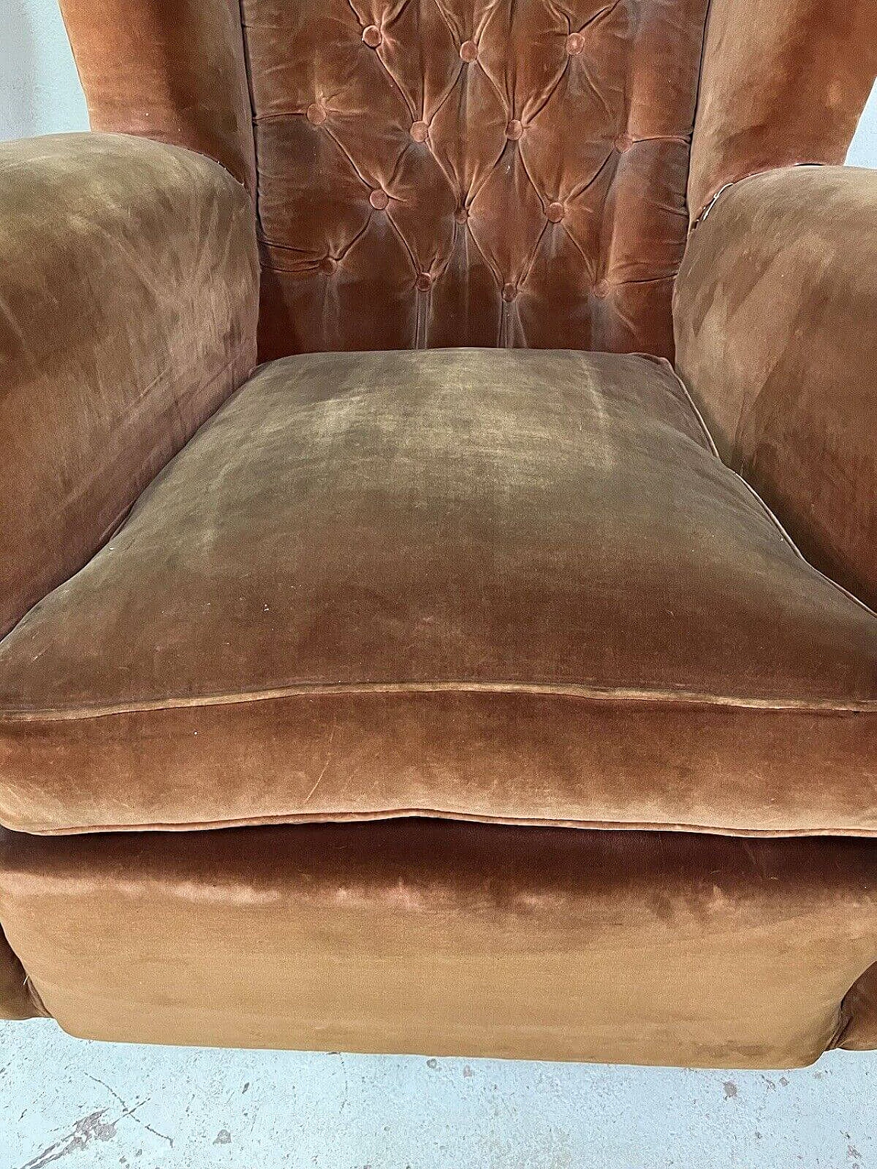 Pair of brown velvet armchairs attributed to Paolo Buffa, 1950s 20