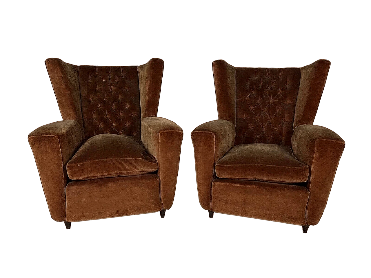 Pair of brown velvet armchairs attributed to Paolo Buffa, 1950s 22