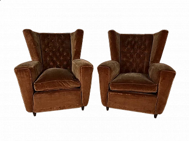 Pair of brown velvet armchairs attributed to Paolo Buffa, 1950s