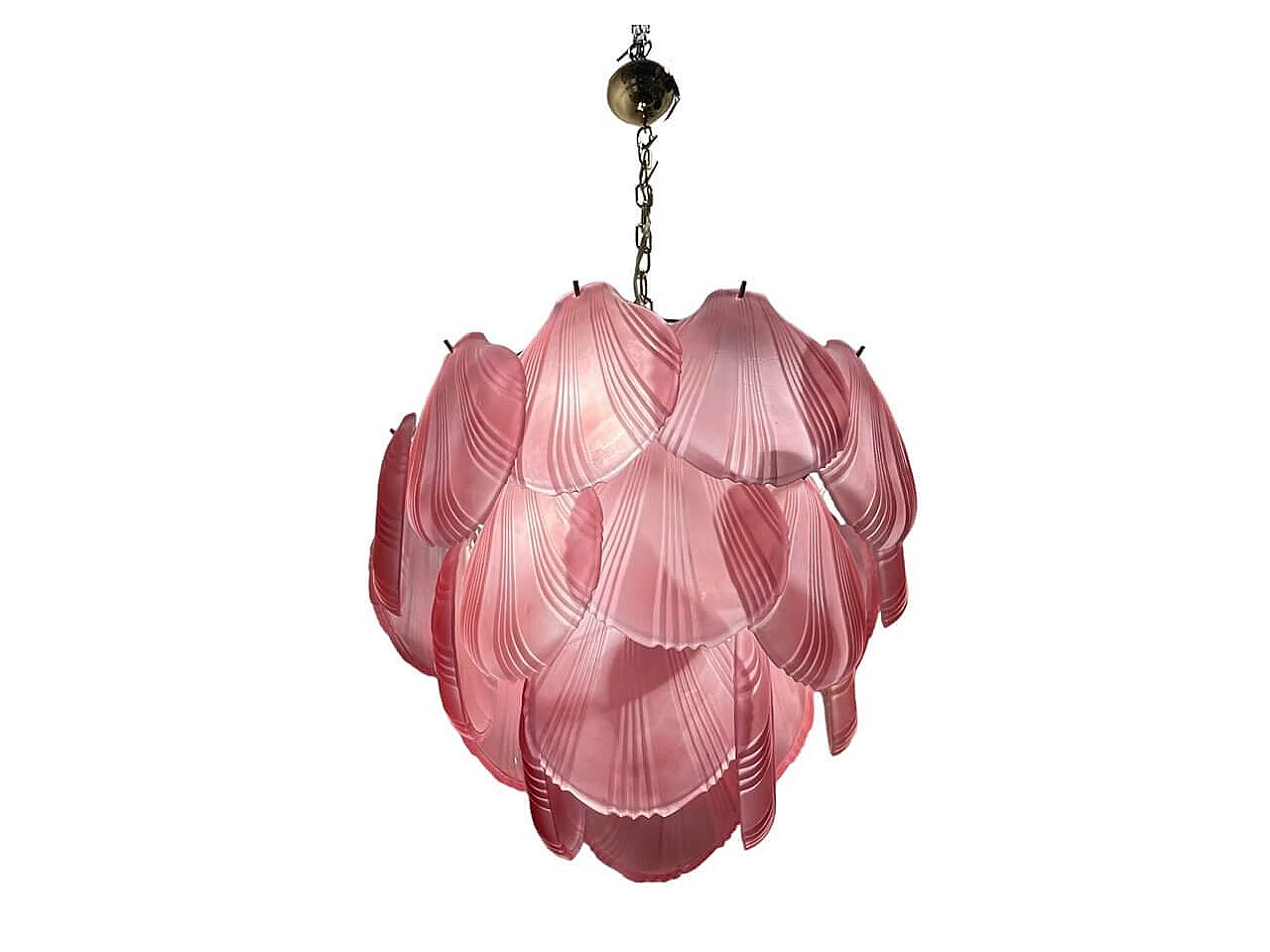 Chandelier with shell-shaped diffusers in pink glass, 1980s 1