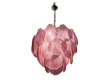 Chandelier with shell-shaped diffusers in pink glass, 1980s