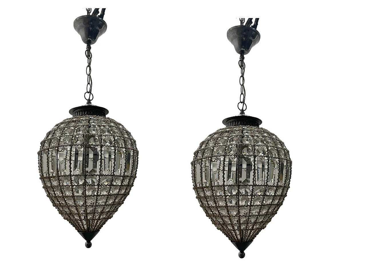 Pair of ceiling lamps with crystal beads, 1980s 1