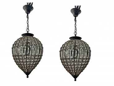 Coppia di lampade da soffitto con perline di cristallo, anni '80