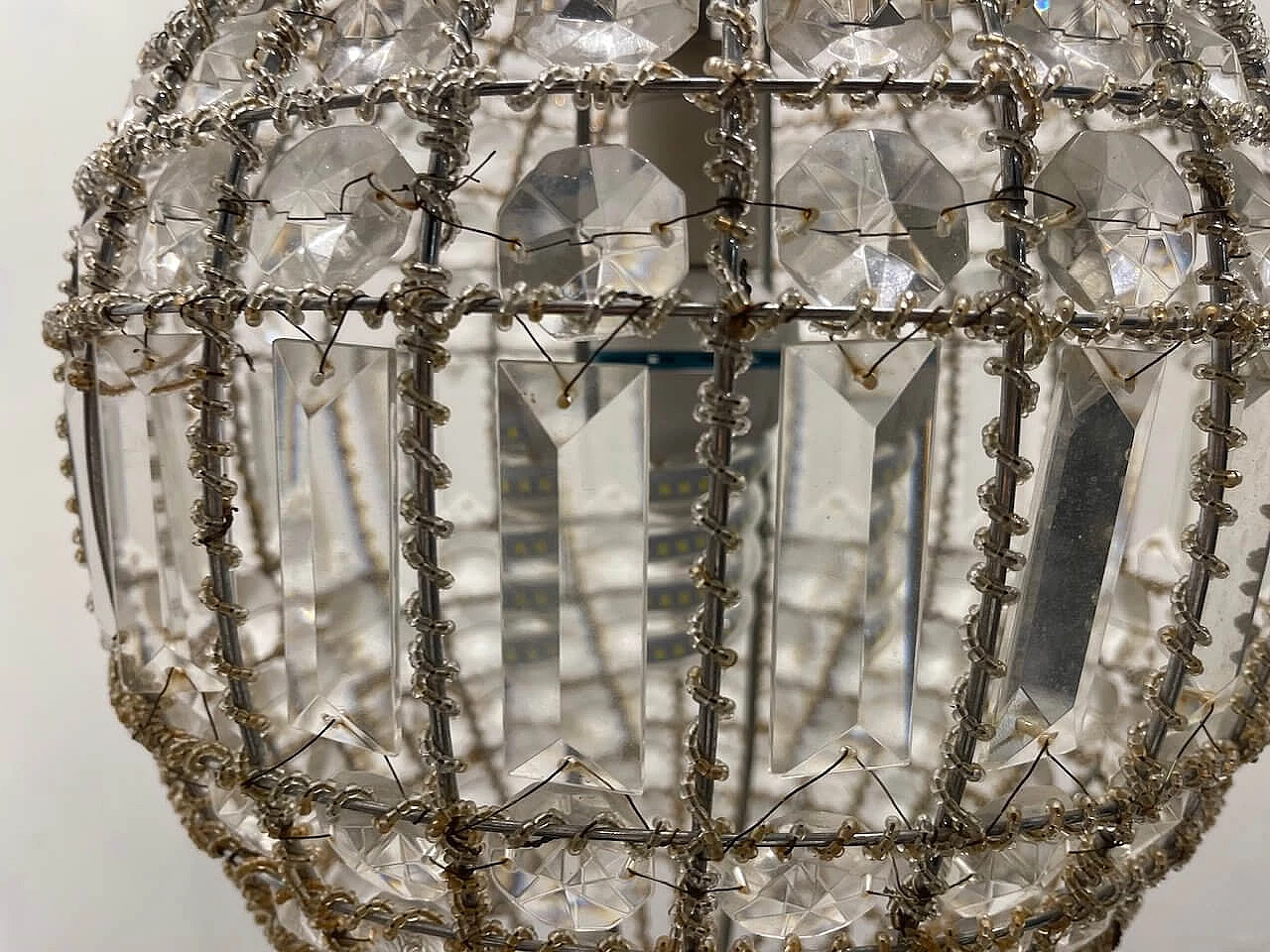 Coppia di lampade da soffitto con perline di cristallo, anni '80 2