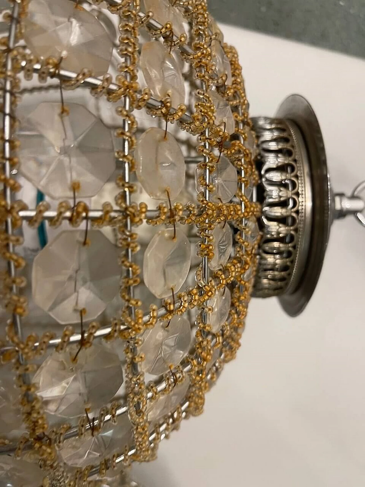 Pair of ceiling lamps with crystal beads, 1980s 3