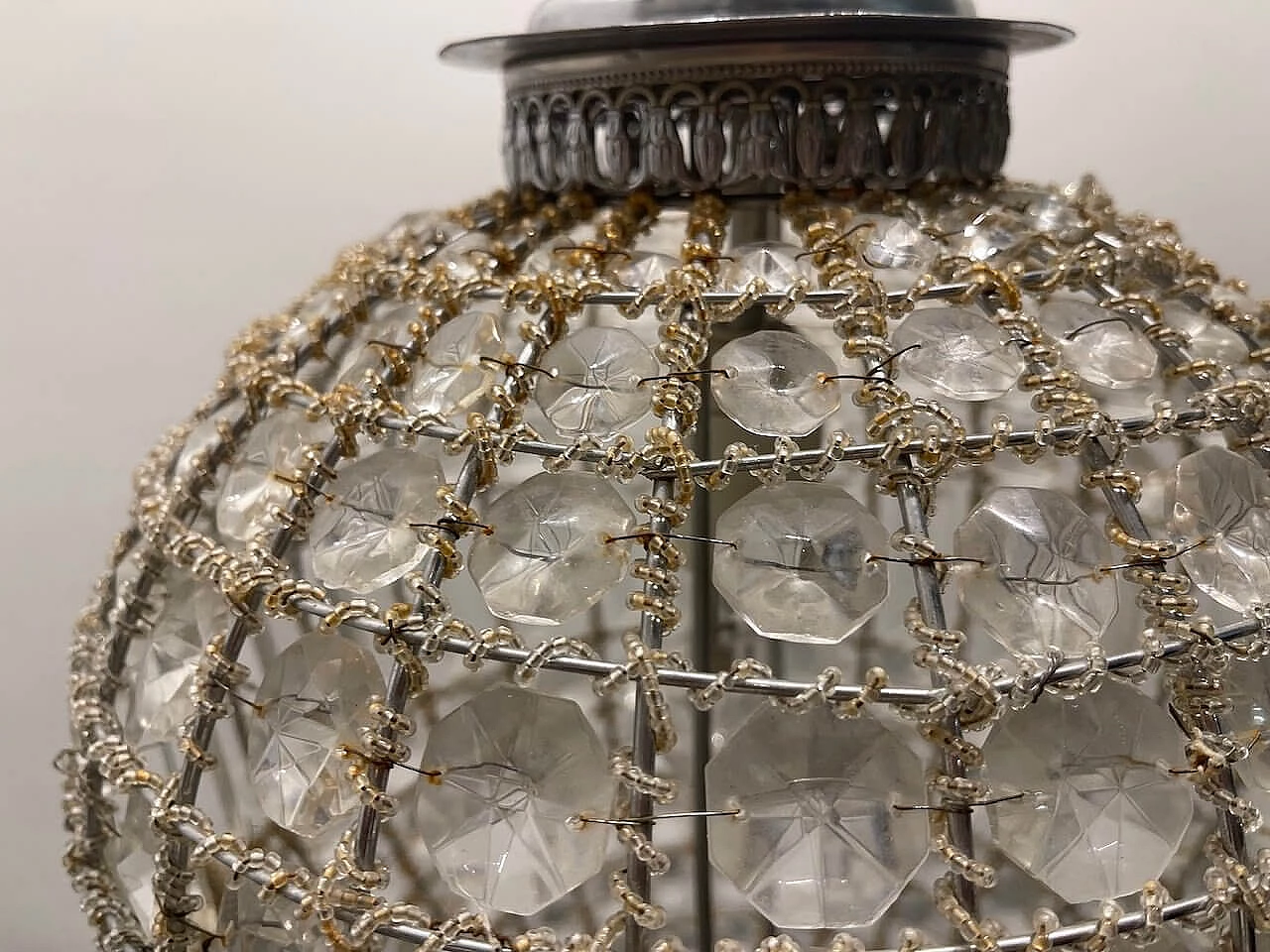 Pair of ceiling lamps with crystal beads, 1980s 6