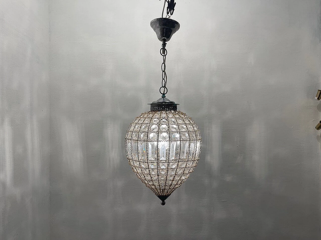 Pair of ceiling lamps with crystal beads, 1980s 7