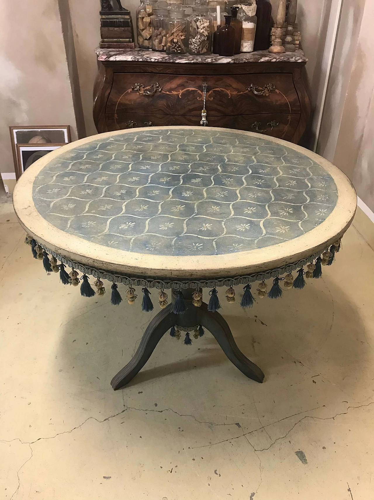 Decorated wooden round table, 1920s 9