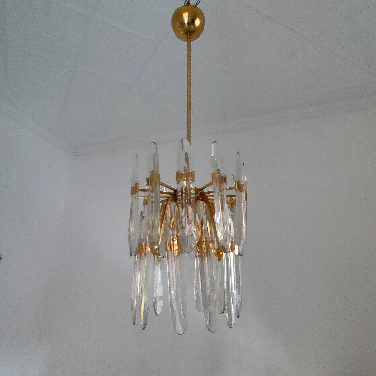 Pair of brass and glass chandeliers by Gaetano Sciolari, 1970s 6