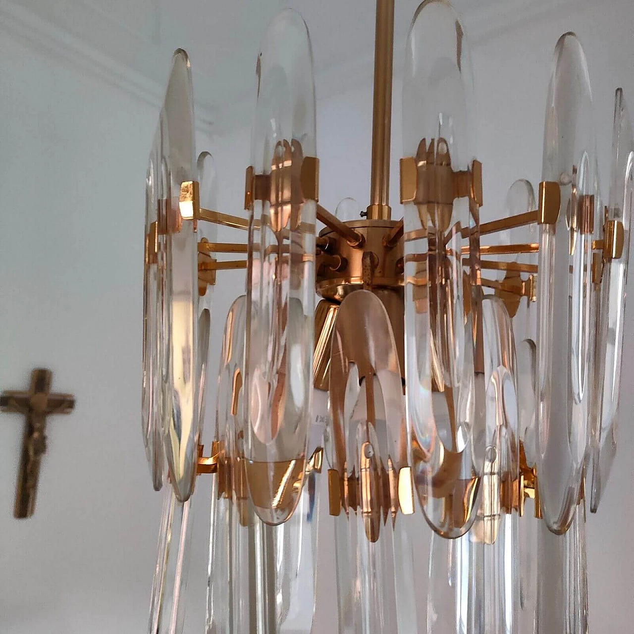 Pair of brass and glass chandeliers by Gaetano Sciolari, 1970s 8