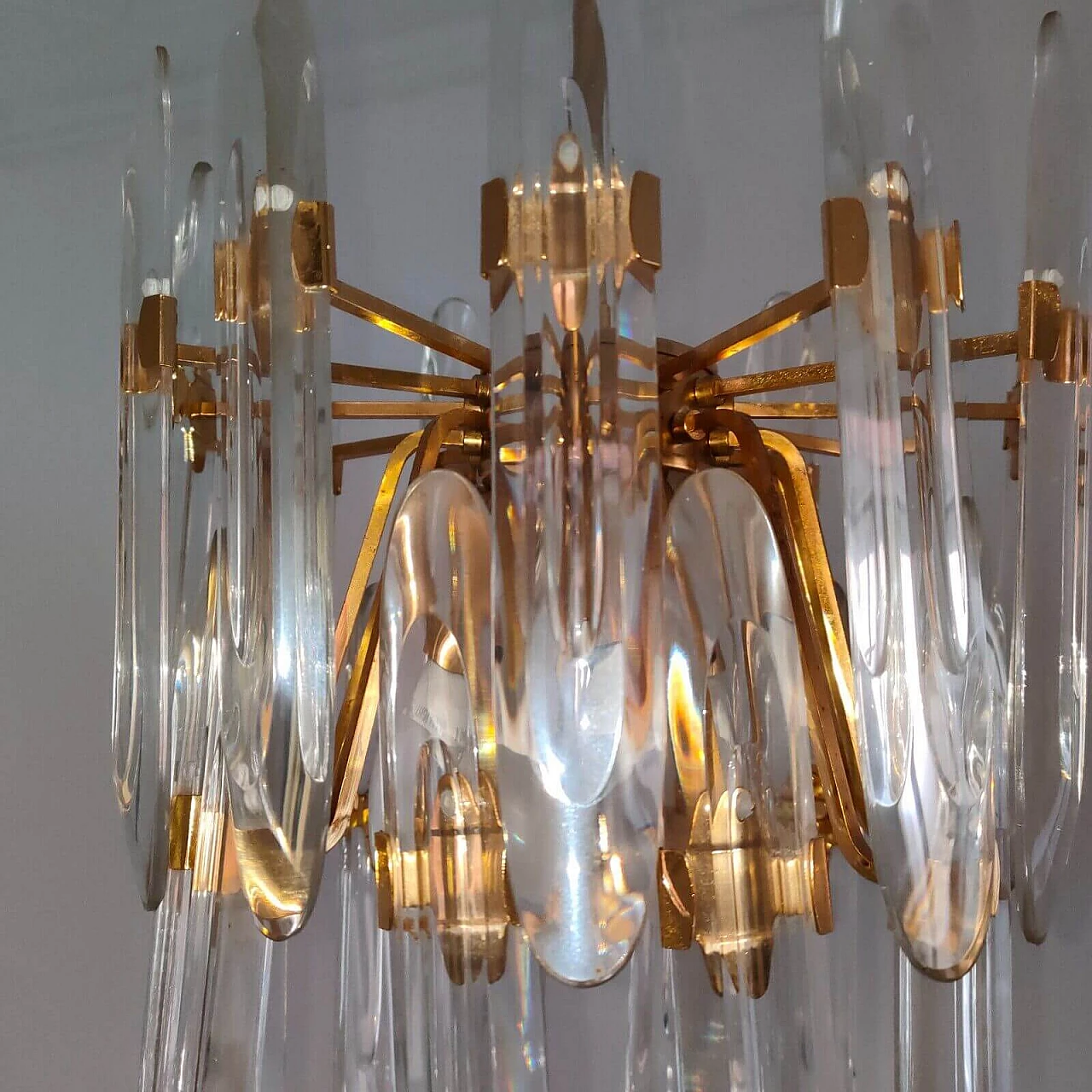 Pair of brass and glass chandeliers by Gaetano Sciolari, 1970s 9