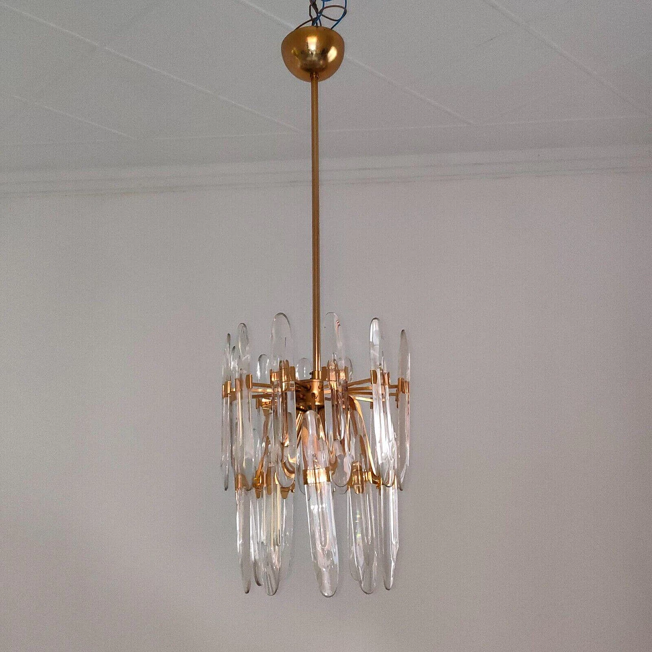 Pair of brass and glass chandeliers by Gaetano Sciolari, 1970s 10