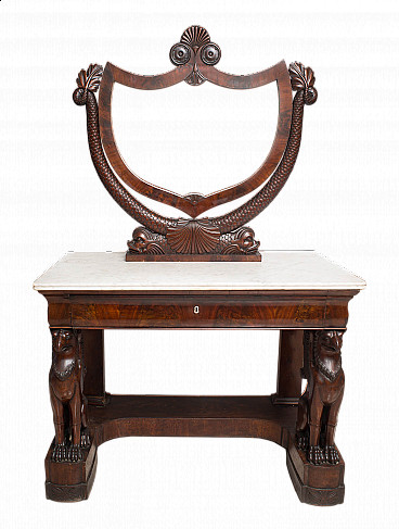 Empire mahogany feather toilet with white marble top, 19th century