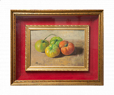 Ancient oil painting on canvas depicting Still Life signed Raffaele Pucci. Naples 20th century.