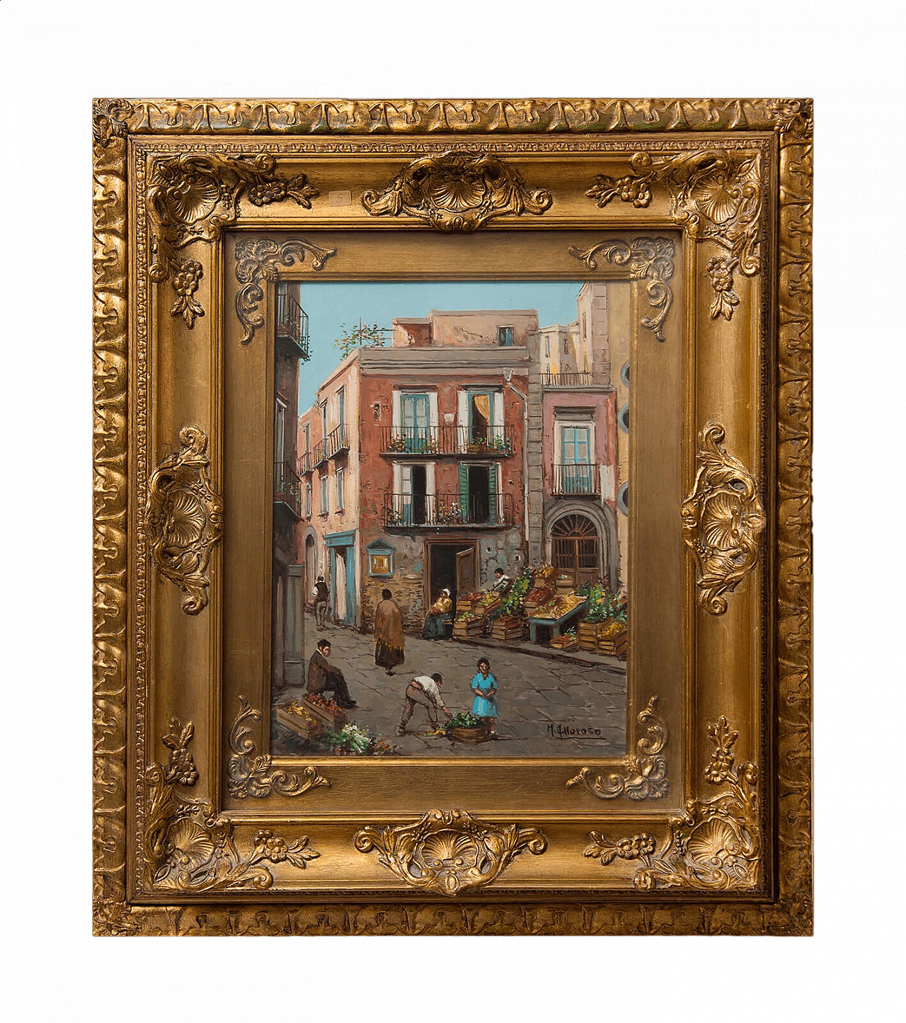 Foreshortening of the neighbourhoods of Naples, oil on canvas signed A. Amoroso, early 20th century 4
